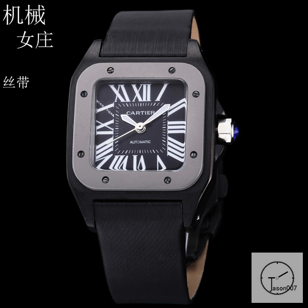 Cartier Santos 100 XL Black Dial Bezel Carban Automatic Movement Brown Leather Strap Womens Watch Fh25656525890