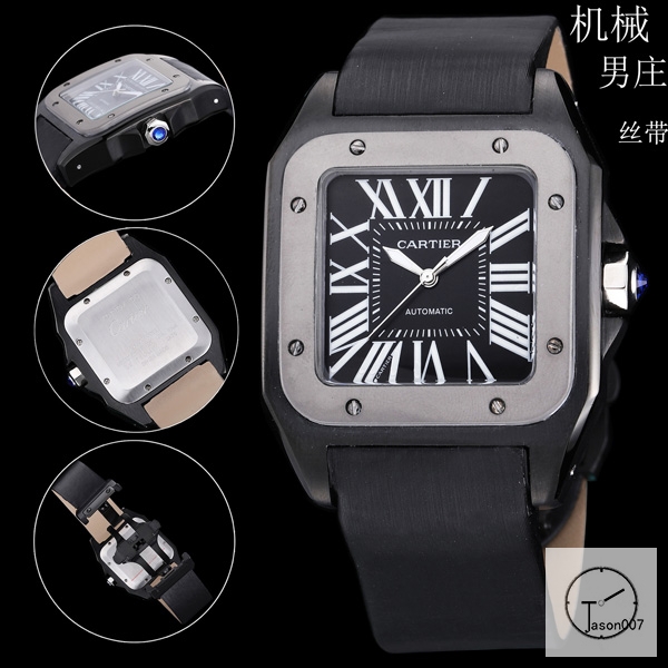 Cartier Santos 100 XL Black Dial Bezel Carban Automatic Movement Brown Leather Strap Mens Watch Fh25646525890
