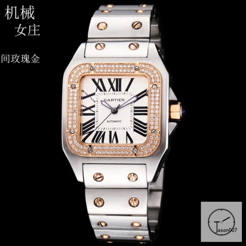 Cartier Santos 100 XL Two Tone Everose Gold Case Diamond Bezel White Dial Diamond Bezel Automatic Movement Stainless Womens Watch Fh298657525890