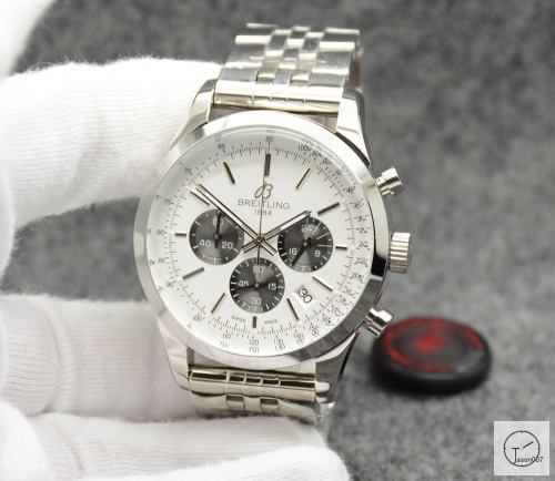 BREITLING GALACTIC 1884 Map White Dial Silver Case Quartz Chrono stainless steel Strap Date 43mm Men's Watch BRG20001460