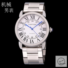 CARTIER Ronde Solo Silver Dial Automatic Mechanical Movement Men's Watch W6701010 Brown Stainless Steel Strap Mens Wristwatches Fh243835336520