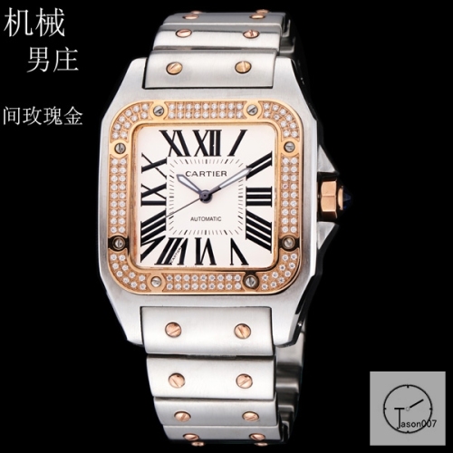 Cartier Santos 100 XL Two Tone Everose Gold Case Diamond Bezel White Dial Diamond Bezel Automatic Movement Stainless Mens Watch Fh298456525890