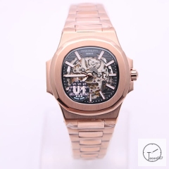 U1 Patek Philippe Skeleton New Black Dial Rose Gold Stainless Steel Transparent Mechanical Automatic Movement Glass Back Men's Watch PU22820590
