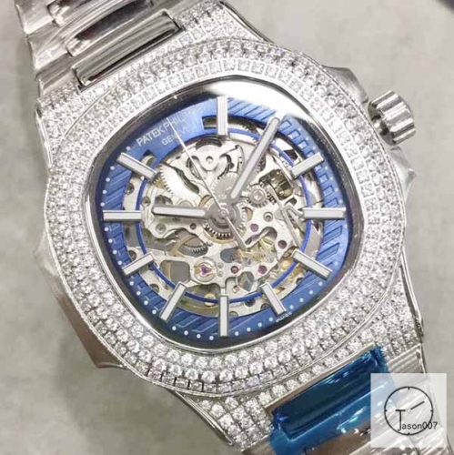 U1 Patek Philippe Nautilus Skeleton Blue Dial Diamond Bezel Stainless Steel Mechanical Automatic Movement Glass Back Steel Strap Men's Watch PU528191560