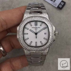 U1 Patek Philippe Nautilus 5711 Silver Dial Diamond Bezel Stainless Steel Mechanical Automatic Movement Glass Back Steel Strap Men's Watch PU528422560