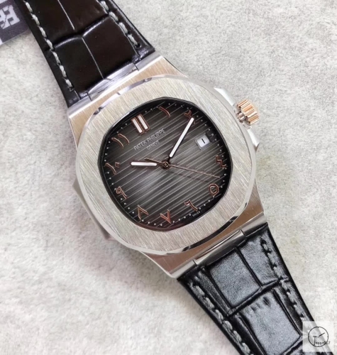 U1 Patek Philippe NAUTILUS 5711 Gray Dial Stainless Steel Transparent Mechanical Automatic Movement Glass Back Leather Strap Men's Watch PU22822560