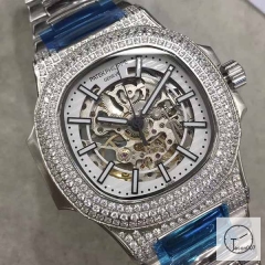 U1 Patek Philippe Nautilus Skeleton White Dial Diamond Bezel Stainless Steel Mechanical Automatic Movement Glass Back Steel Strap Men's Watch PU528391560