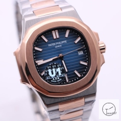 U1 Patek Philippe NAUTILUS Blue Dial Two Tone Rose Gold Stainless Steel Transparent Mechanical Automatic Movement Men's Watch PU32762640