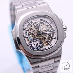 U1 Patek Philippe Skeleton White Dial Stainless Steel Transparent Mechanical Automatic Movement Glass Back Men's Watch PU22860590