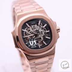 U1 Patek Philippe Skeleton New Black Dial Rose Gold Stainless Steel Transparent Mechanical Automatic Movement Glass Back Men's Watch PU22820590