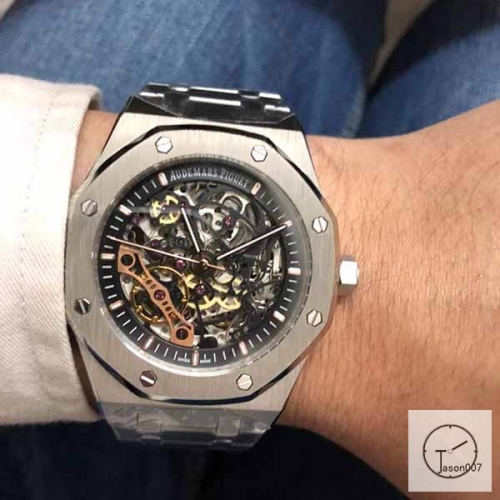 Audemars Piguet Royal Oak Frosted Gold Double Balance Wheel Openworked Skeleton Black Dial Automatic Movement Stainless Steel Mens Watch AU35817720