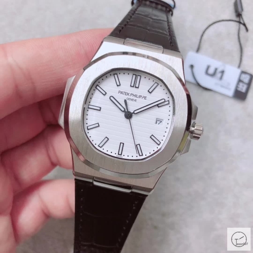 U1 Patek Philippe NAUTILUS 5711 Silver Dial Stainless Steel Transparent Mechanical Automatic Movement Glass Back Leather Strap Men's Watch PU22821560