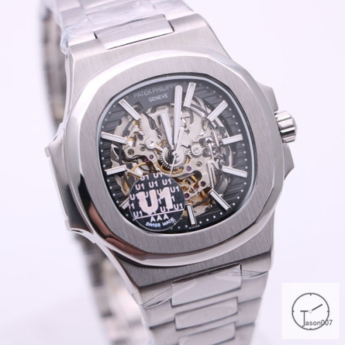 U1 Patek Philippe Skeleton Black Dial Stainless Steel Transparent Mechanical Automatic Movement Glass Back Men's Watch PU22870590