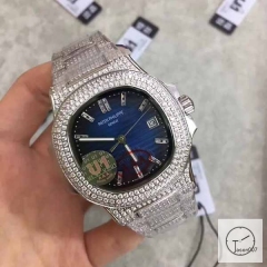 U1 Patek Philippe Nautilus 5711 Blue Dial Full Diamond Bezel Stainless Steel Mechanical Automatic Movement Glass Back Steel Strap Men's Watch PU528543560