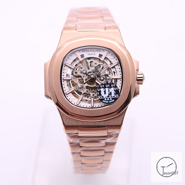 U1 Patek Philippe Skeleton New Silver Dial Rose Gold Stainless Steel Transparent Mechanical Automatic Movement Glass Back Men's Watch PU22830590