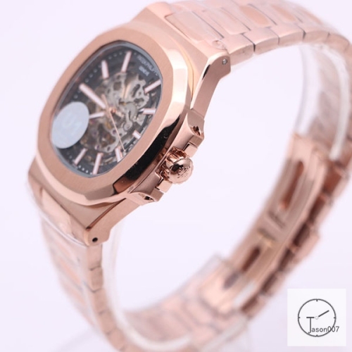 U1 Patek Philippe Skeleton New Black Dial Rose Gold Stainless Steel Transparent Mechanical Automatic Movement Glass Back Men's Watch PU22820590