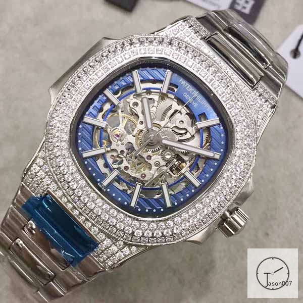 U1 Patek Philippe Nautilus Skeleton Blue Dial Diamond Bezel Stainless Steel Mechanical Automatic Movement Glass Back Steel Strap Men's Watch PU528191560