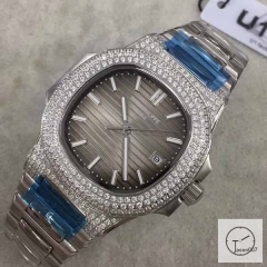 U1 Patek Philippe Nautilus 5711 Grey Dial Diamond Bezel Stainless Steel Mechanical Automatic Movement Glass Back Steel Strap Men's Watch PU528412560