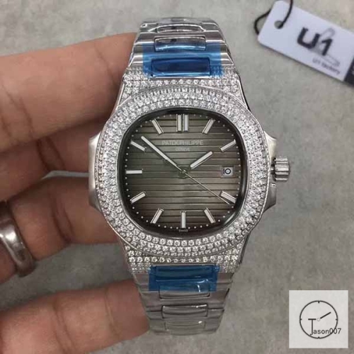 U1 Patek Philippe Nautilus 5711 Grey Dial Diamond Bezel Stainless Steel Mechanical Automatic Movement Glass Back Steel Strap Men's Watch PU528412560