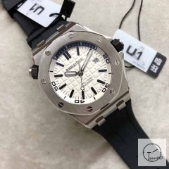 Audemars Piguet Royal Oak Offshore Silver Case White Dial Automatic Movement Engraved Blue Rubber 42mm Men Watch AU2588380