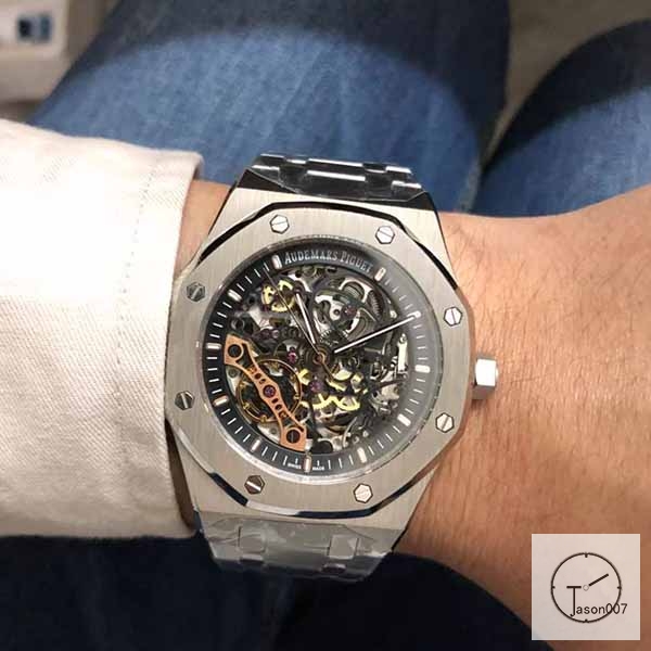 Audemars Piguet Royal Oak Frosted Gold Double Balance Wheel Openworked Skeleton Black Dial Automatic Movement Stainless Steel Mens Watch AU35817720