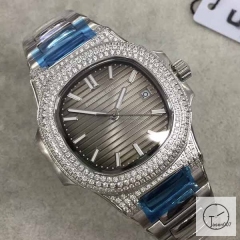 U1 Patek Philippe Nautilus 5711 Grey Dial Diamond Bezel Stainless Steel Mechanical Automatic Movement Glass Back Steel Strap Men's Watch PU528412560