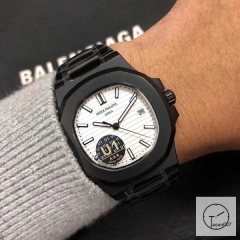 U1 Patek Philippe NAUTILUS 5711 Silver Dial PVD Black Case Stainless Steel Transparent Mechanical Automatic Movement Glass Back Men's Watch PU22855560