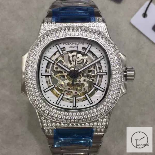 U1 Patek Philippe Nautilus Skeleton White Dial Diamond Bezel Stainless Steel Mechanical Automatic Movement Glass Back Steel Strap Men's Watch PU528391560