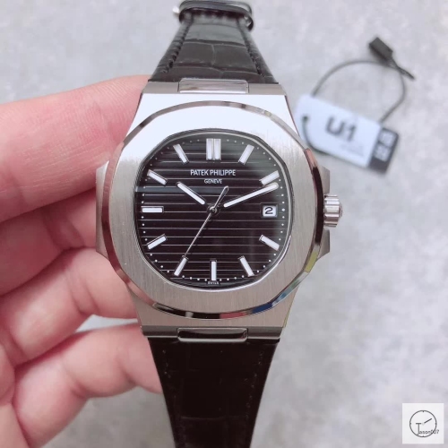 U1 Patek Philippe NAUTILUS 5711 Black Dial Stainless Steel Transparent Mechanical Automatic Movement Glass Back Leather Strap Men's Watch PU22801560
