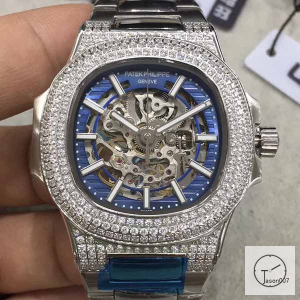 U1 Patek Philippe Nautilus Skeleton Blue Dial Diamond Bezel Stainless Steel Mechanical Automatic Movement Glass Back Steel Strap Men's Watch PU528191560