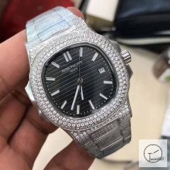 U1 Patek Philippe Nautilus 5711 Black Dial Full Diamond Bezel Stainless Steel Mechanical Automatic Movement Glass Back Steel Strap Men's Watch PU528533560