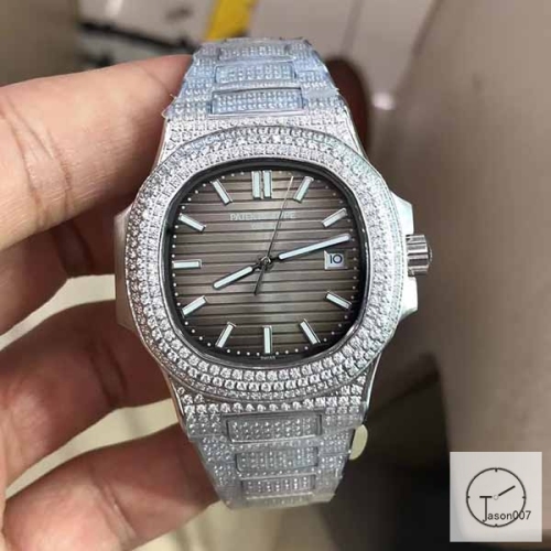 U1 Patek Philippe Nautilus 5711 Gray Dial Full Diamond Bezel Stainless Steel Mechanical Automatic Movement Glass Back Steel Strap Men's Watch PU528553560