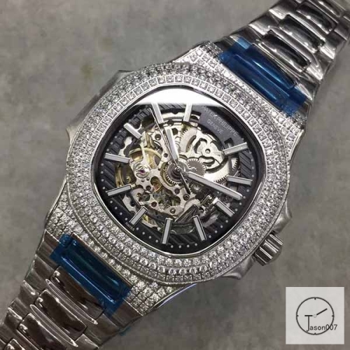 U1 Patek Philippe Nautilus Skeleton Black Dial Diamond Bezel Stainless Steel Mechanical Automatic Movement Glass Back Steel Strap Men's Watch PU528392560