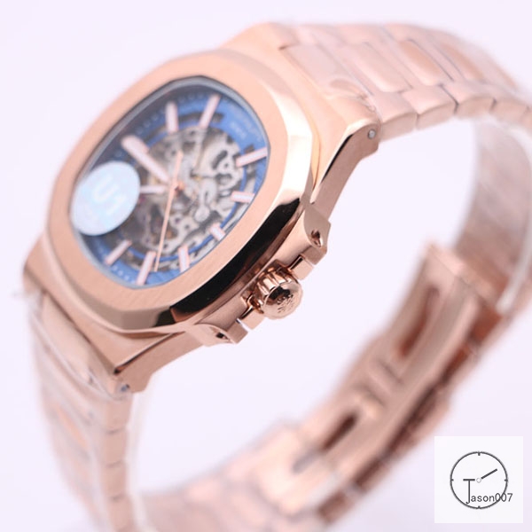 U1 Patek Philippe Skeleton New Blue Dial Rose Gold Stainless Steel Transparent Mechanical Automatic Movement Glass Back Men's Watch PU22810590
