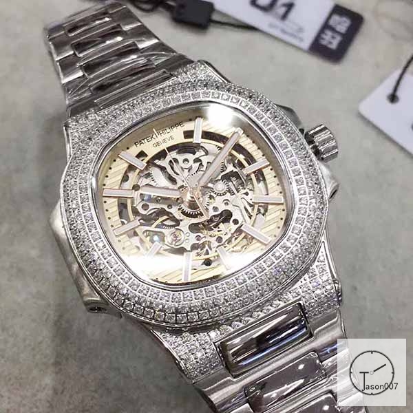 U1 Patek Philippe Nautilus Skeleton Yellow Dial Diamond Bezel Stainless Steel Mechanical Automatic Movement Glass Back Steel Strap Men's Watch PU528291560