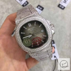 U1 Patek Philippe Nautilus 5711 Gray Dial Full Diamond Bezel Stainless Steel Mechanical Automatic Movement Glass Back Steel Strap Men's Watch PU528553560