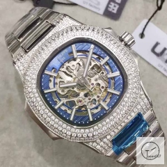 U1 Patek Philippe Nautilus Skeleton Blue Dial Diamond Bezel Stainless Steel Mechanical Automatic Movement Glass Back Steel Strap Men's Watch PU528191560