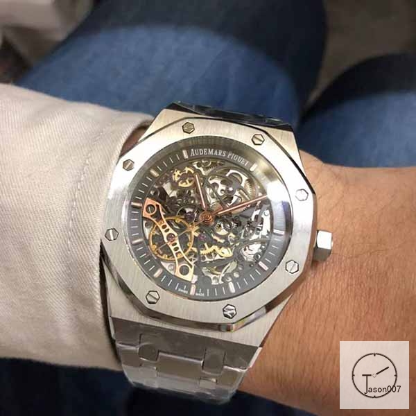Audemars Piguet Royal Oak Frosted Gold Double Balance Wheel Openworked Skeleton Black Dial Automatic Movement Stainless Steel Mens Watch AU35817720