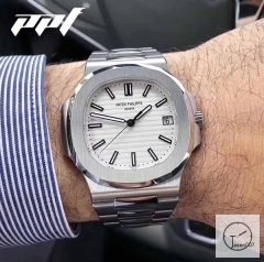 U1 Patek Philippe NAUTILUS 5711 Silver Dial Stainless Steel Transparent Mechanical Automatic Movement Glass Back Men's Watch PU22760560