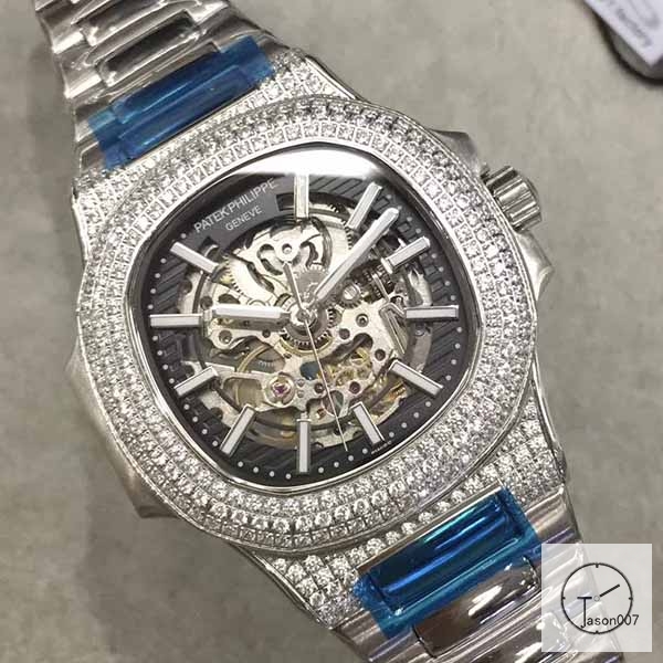 U1 Patek Philippe Nautilus Skeleton Black Dial Diamond Bezel Stainless Steel Mechanical Automatic Movement Glass Back Steel Strap Men's Watch PU528392560