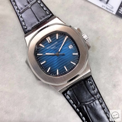 U1 Patek Philippe NAUTILUS 5711 Blue Dial Stainless Steel Transparent Mechanical Automatic Movement Glass Back Leather Strap Men's Watch PU22811560