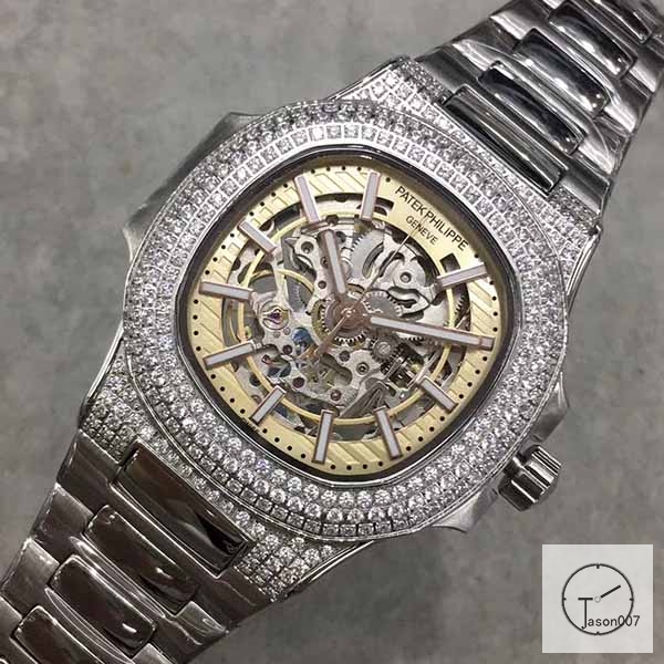 U1 Patek Philippe Nautilus Skeleton Yellow Dial Diamond Bezel Stainless Steel Mechanical Automatic Movement Glass Back Steel Strap Men's Watch PU528291560