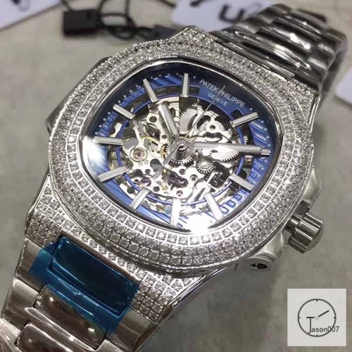U1 Patek Philippe Nautilus Skeleton Blue Dial Diamond Bezel Stainless Steel Mechanical Automatic Movement Glass Back Steel Strap Men's Watch PU528191560