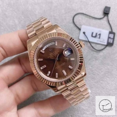 U1 Factory Rolex Rolex Day-Date 40 Brown Diamond Dial & Fluted Bezel Automatic Movement President Bracelet 228206 Rose Gold BRAND NEW AJL2521489256980