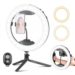 12 Inch Handheld Ring Light LED Video Light with Desktop Tripod + Ballhead Adapter + Flexible Phone Holder