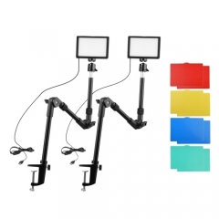 Andoer USB Video Conference Lighting Kit Including 2 * LED Video Lights 3200K-5600K Dimmable + 2 * Foldable Desk Mount Light Stands + 2 * Flexible Bal