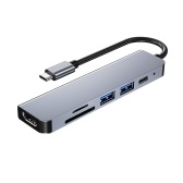 5-in-1 Type-C Hub Multifunctional Type-C Converter Aluminum Alloy Shell with 1*USB3.0 2*USB2.0 HD PD Ports Wide Compatibility