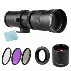 Camera MF Super Telephoto Zoom Lens F/8.3-16 420-800mm T Mount + UV/CPL/FLD Filters Set +2X 420-800mm Teleconverter Lens + T2-EOS Adapter Ring Replace