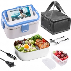 Heating Lunch Box 1.8L 60W Portable Stainless Steel 110/220V+12V/24V Dual Power Supply Interface Stainless Steel Liner Electric Heating Insulation Hom