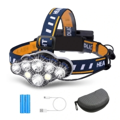 OUTERDO 3300LM 8Modes 8LED Rechargeable Headlamp Flashlight with USB Cable 2 Batteries, Waterproof LED Head Torch Head Light with Red Light for Campin